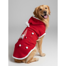 Noel Cücesi Kırmızı Yılbaşı Köpek Kıyafeti | Noel Baba Kapüşonlu Polar Sweatshirt | Orta ve Büyük Irklar İçin