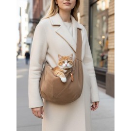 Pastel Kahve Güderi Dokulu  Kedi Taşıma Çantası – Emniyet Kemerli