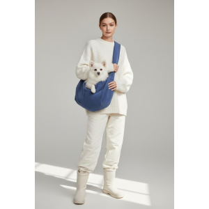 Pastel Lacivert Güderi Dokulu Köpek Taşıma Çantası – Emniyet Kemerli