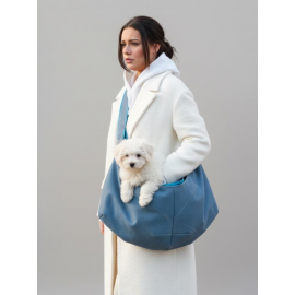 Pastel Mavi Güderi Dokulu Köpek Taşıma Çantası – Emniyet Kemerli