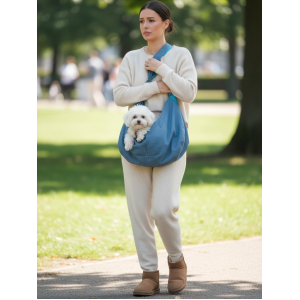 Pastel Mavi Güderi Dokulu Köpek Taşıma Çantası – Emniyet Kemerli