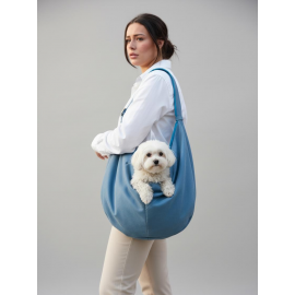 Pastel Mavi Güderi Dokulu Köpek Taşıma Çantası – Emniyet Kemerli