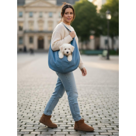 Pastel Mavi Güderi Dokulu Köpek Taşıma Çantası – Emniyet Kemerli