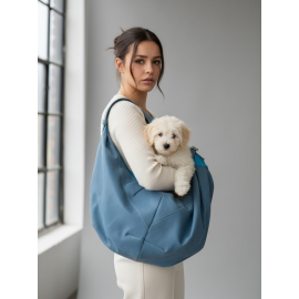Pastel Mavi Güderi Dokulu Köpek Taşıma Çantası – Emniyet Kemerli