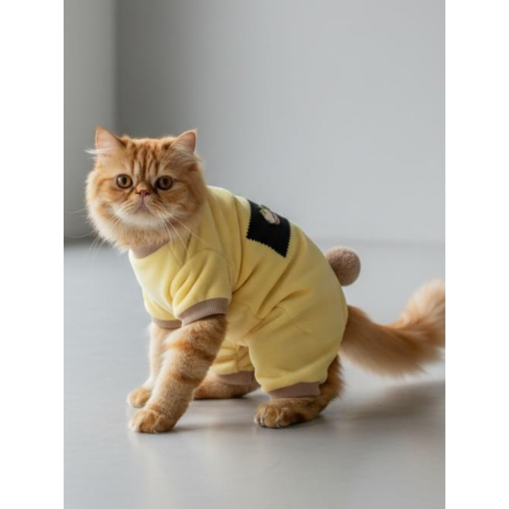 Pastel Sarı Sunny Cake  İnce kadife Kedi Tulum Pijama
