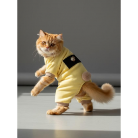 Pastel Sarı Sunny Cake  İnce kadife Kedi Tulum Pijama