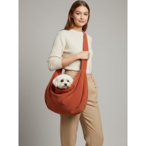 Pastel Turuncu Güderi Dokulu Köpek Taşıma Çantası – Emniyet Kemerli