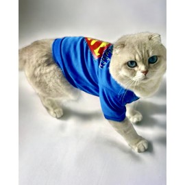 Mavi Superman Kedi Tişörtü Kedi Kıyafeti Kedi Elbisesi