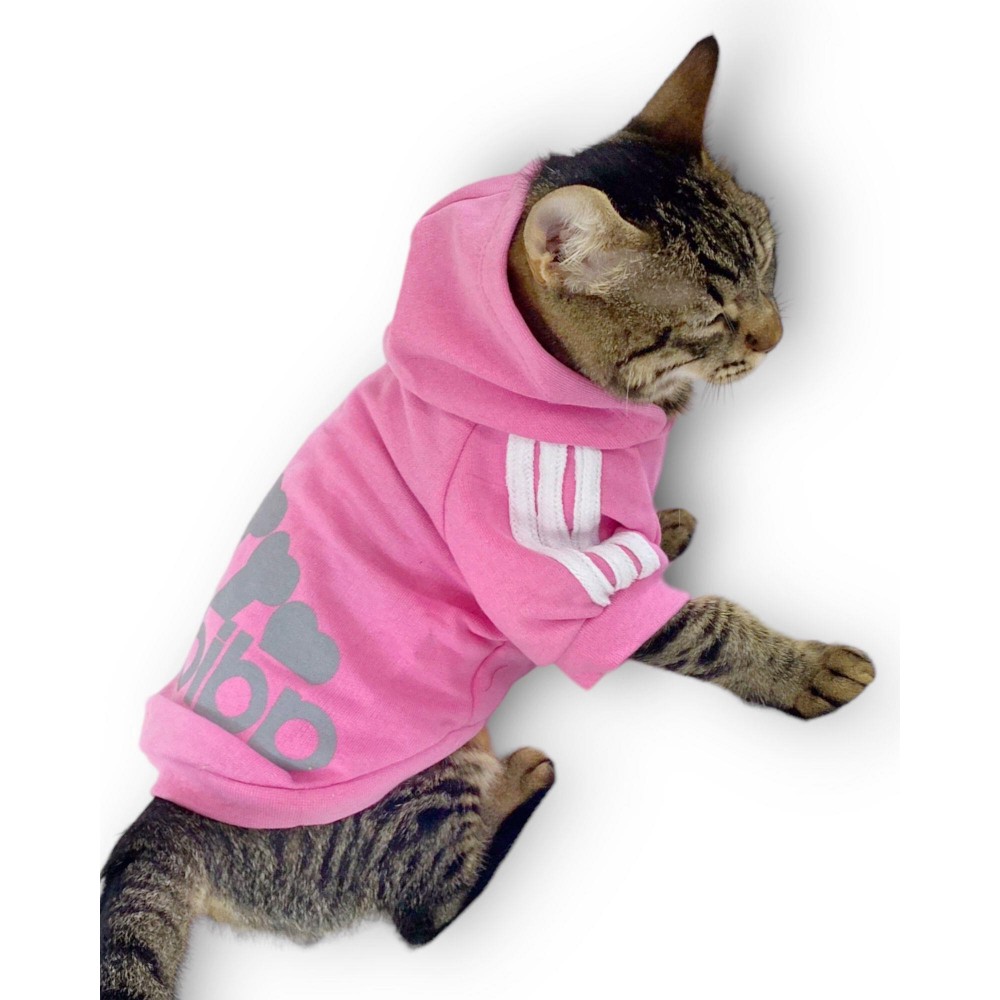 Pembe Adidog Kapşonlu Kedi Sweatshirt Kazak Duo 