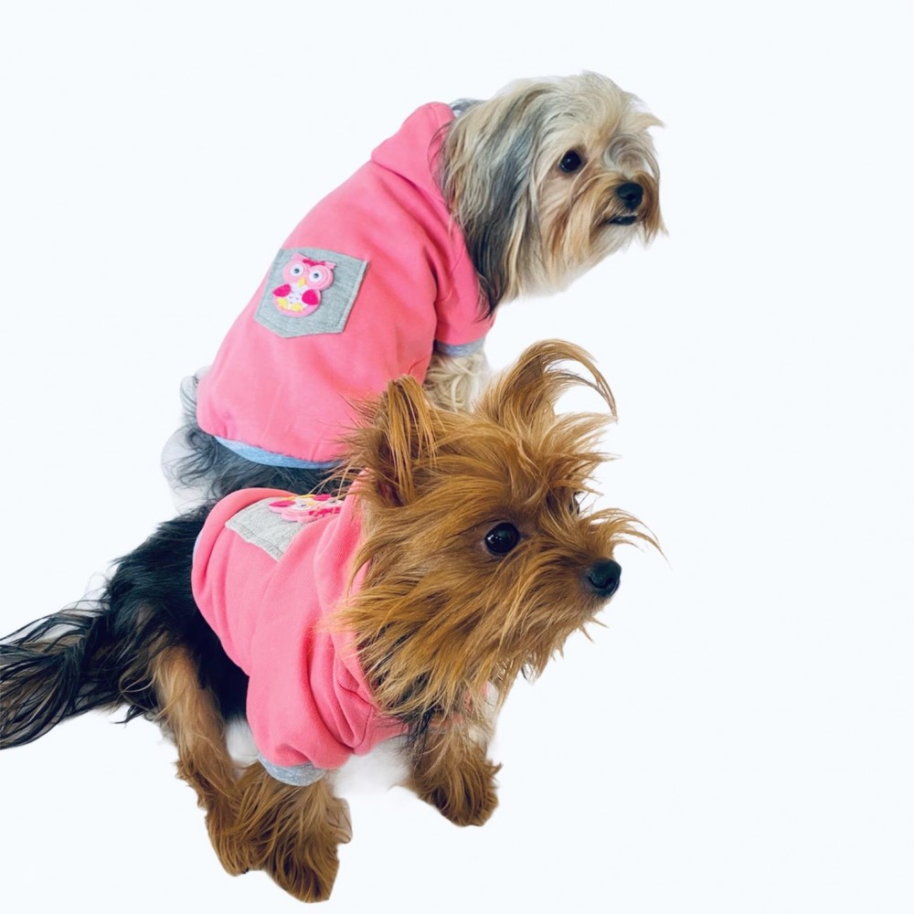 Pembe Baykuş Kapşonlu Sweat by Kemique Köpek Kazağı