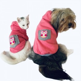 Pembe Baykuş Kapşonlu Sweat by Kemique Köpek Kazağı 