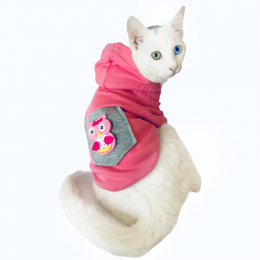 Pembe Baykuş Sweatshirt Kedi Süeteri Kedi Kıyafeti 