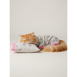 Pembe Minnie Kedi Uyku Seti | Penye Kedi Tulum ve Mini Yastık Takımı | Pamuklu | Tüy Dökülmesini Azaltır | 