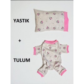 Pembe Minnie Kedi Uyku Seti | Penye Kedi Tulum ve Mini Yastık Takımı | Pamuklu | Tüy Dökülmesini Azaltır | 