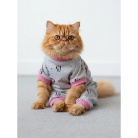 Pembe Minnie Kedi Uyku Seti | Penye Kedi Tulum ve Mini Yastık Takımı | Pamuklu | Tüy Dökülmesini Azaltır | 