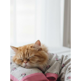 Pembe Minnie Kedi Uyku Seti | Penye Kedi Tulum ve Mini Yastık Takımı | Pamuklu | Tüy Dökülmesini Azaltır | 