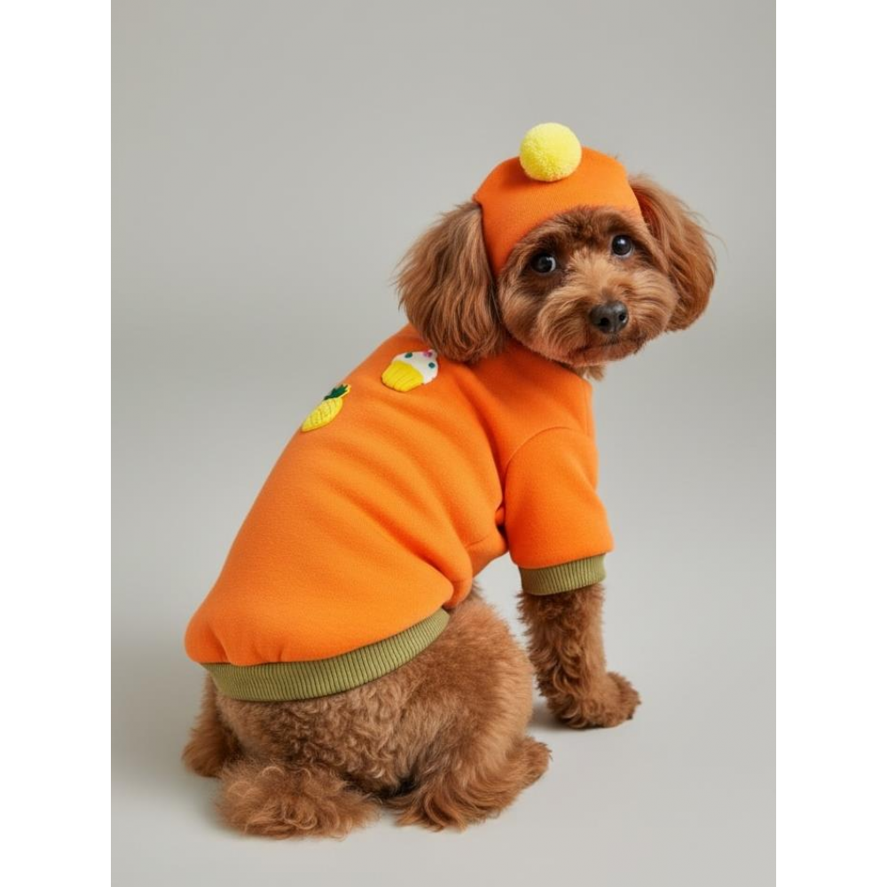Pineapple and Ice Cream Turuncu Haki Bereli  Köpekler İçin Polar Sweatshirt Takım