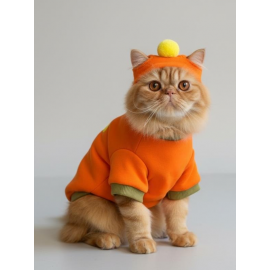 Pineapple and Ice Cream Turuncu Haki Kedi Polar Sweatshirt ve Bere Takım Kedi Kıyafeti