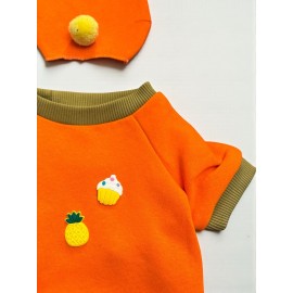 Pineapple and Ice Cream Turuncu Haki Kedi Polar Sweatshirt ve Bere Takım Kedi Kıyafeti