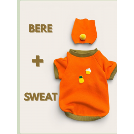 Pineapple and Ice Cream Turuncu Haki Kedi Polar Sweatshirt ve Bere Takım Kedi Kıyafeti