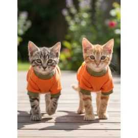 Pineapple and Ice Cream Turuncu Haki Kedi Polar Sweatshirt ve Bere Takım Kedi Kıyafeti