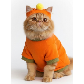 Pineapple and Ice Cream Turuncu Haki Kedi Polar Sweatshirt ve Bere Takım Kedi Kıyafeti