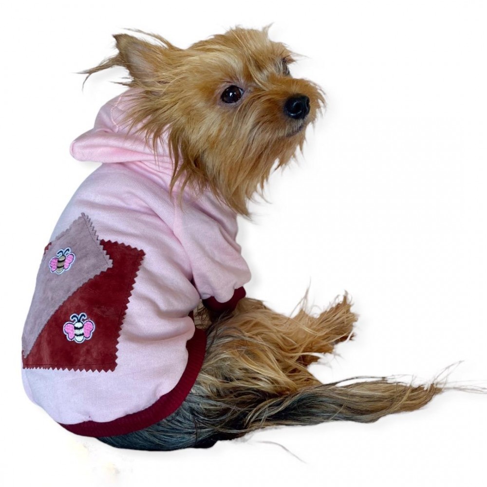 Pink Burgundy Bee Kapşonlu Sweatshirt Köpek Kıyafeti 