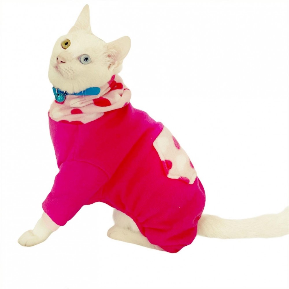 Pink Hearts Polar Kedi Tulumu Kedi Kıyafeti