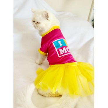 PINK Love Mom Tütülü Kedi Elbisesi, Kıyafeti Tutu