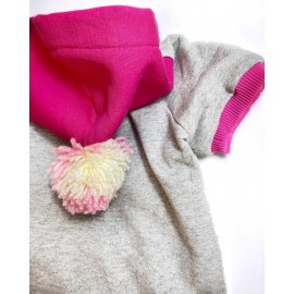 Pink PON Gri Kapşonlu Sweatshirt Köpek Kıyafeti 2XL (5 -6,5 Kg )
