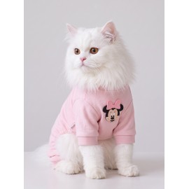 Pinkie Mouse Kedi Tulumu | Pembe Kalın Penye Kedi Kıyafeti | Sevimli Fare ve Kurdele Detaylı