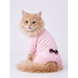 Pinkie Mouse Kedi Tulumu | Pembe Kalın Penye Kedi Kıyafeti | Sevimli Fare ve Kurdele Detaylı