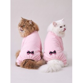 Pinkie Mouse Kedi Tulumu | Pembe Kalın Penye Kedi Kıyafeti | Sevimli Fare ve Kurdele Detaylı
