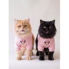 Pinkie Mouse Kedi Tulumu | Pembe Kalın Penye Kedi Kıyafeti | Sevimli Fare ve Kurdele Detaylı