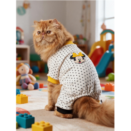 Spotty Sunny Minny Kedi Tulumu | Siyah Beyaz Puantiyeli Penye Kedi Pijaması