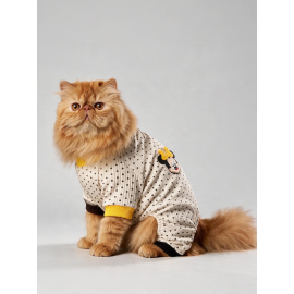 Spotty Sunny Minny Kedi Tulumu | Siyah Beyaz Puantiyeli Penye Kedi Pijaması