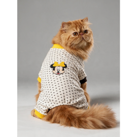 Spotty Sunny Minny Kedi Tulumu | Siyah Beyaz Puantiyeli Penye Kedi Pijaması