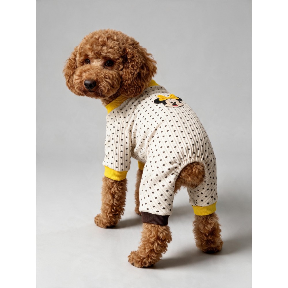 Spotty Sunny Minny Köpek Tulumu | Siyah Beyaz Puantiyeli Penye Köpek Pijaması 
