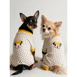 Spotty Sunny Minny Köpek Tulumu | Siyah Beyaz Puantiyeli Penye Köpek Pijaması 