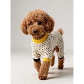Spotty Sunny Minny Köpek Tulumu | Siyah Beyaz Puantiyeli Penye Köpek Pijaması 