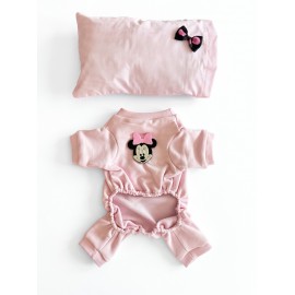Pinkie Mouse Köpek Uyku Seti | Pembe Kalın Penye Köpek Tulumu ve Kurdele Detaylı Mini Yastık | 2 Parça