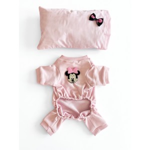 Pinkie Mouse Köpek Uyku Seti | Pembe Kalın Penye Köpek Tulumu ve Kurdele Detaylı Mini Yastık | 2 Parça