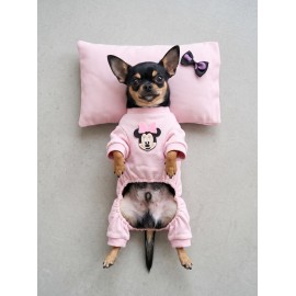 Pinkie Mouse Köpek Uyku Seti | Pembe Kalın Penye Köpek Tulumu ve Kurdele Detaylı Mini Yastık | 2 Parça