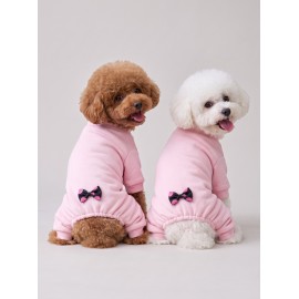 Pinkie Mouse Köpek Uyku Seti | Pembe Kalın Penye Köpek Tulumu ve Kurdele Detaylı Mini Yastık | 2 Parça