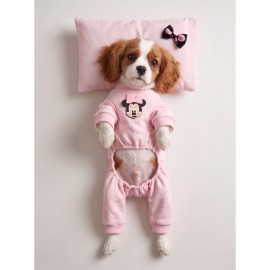 Pinkie Mouse Köpek Uyku Seti | Pembe Kalın Penye Köpek Tulumu ve Kurdele Detaylı Mini Yastık | 2 Parça