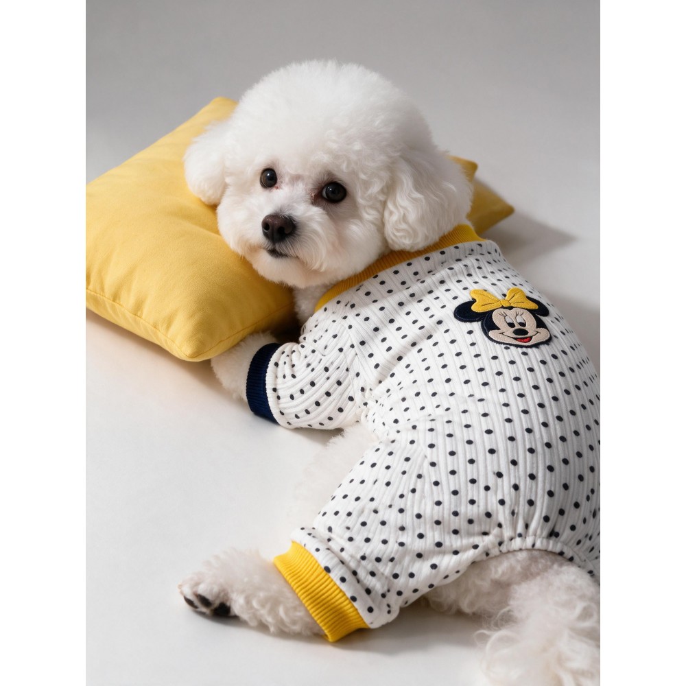 Spotty Sunny Minny Köpek Uyku Seti | Siyah Beyaz Puantiyeli Penye Köpek Tulumu ve Mini Yastık