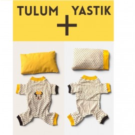Spotty Sunny Minny Köpek Uyku Seti | Siyah Beyaz Puantiyeli Penye Köpek Tulumu ve Mini Yastık