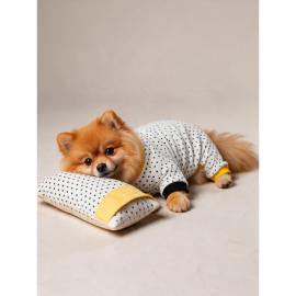 Spotty Sunny Minny Köpek Uyku Seti | Siyah Beyaz Puantiyeli Penye Köpek Tulumu ve Mini Yastık