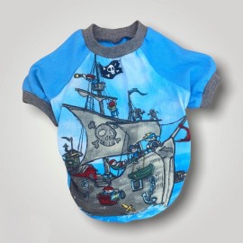 Pirate Blue Oval Yaka Tişört Kedi Kıyafeti