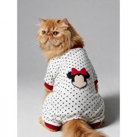 Polka Dot Rouge Minny Kedi Tulumu | Siyah Beyaz Puantiyeli Penye Kedi Pijaması